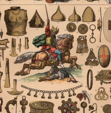 THE GAULS - Artifacts Jewelry Helmets Tools Costume 1884 Antique Print w Video