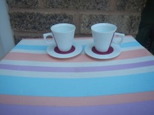 DOLCE GUSTO SET OF 2 WHITE/HOT PINK PORCELAIN ESPRESSO CUPS/SAUCERS