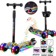 Kids Scooter Child Kick Flashing LED Light Up 3 Wheel Push Adjustable Folding