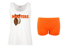 Adults Hooters Bar Girl Lady Fit Vest with Hot Pants Hen Party Night Fancy Dress
