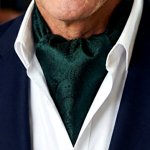 Dark green paisley ascot - dark,