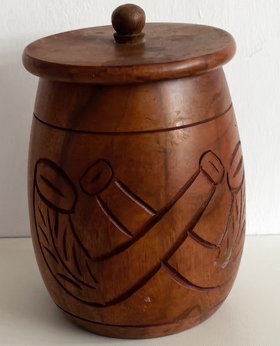 Vintage wooden lidded caddy - vintage,