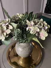 Peony Flowers Gorgeous Taupe Handmade Vase With Faux Hydrangeas And Foliage