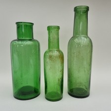 Vintage Green Glass Bottle Set