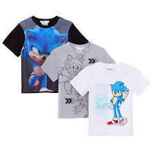 Boys 3 Pack Sonic The Hedgehog T-Shirts Kids Sega Tails Dress Up Tops Gamer Tees