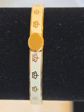 Halcyon Days Skinny Bangle Cream with Gold Crown Design NWOB