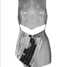 NEW FANNIE SCHIAVONI Bella Mini Dress in Silver Metal Chainmail Small S