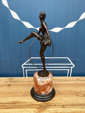Quality Large Art Deco Style Bronze Lady Dancer with Hoop Figure on Marble Base