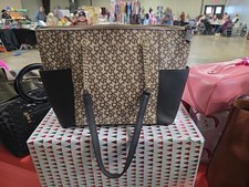 DKNY Gigi Tote Signature Logo Vanilla/Brown/Black Gold Hardware Bag Purse NWT