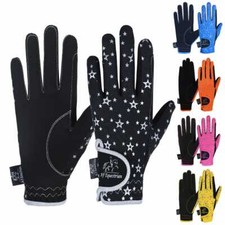 AFE Childrens Kids Equestrian Horse Riding Gloves Synthetic Leather Cotton Star
