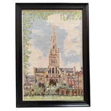 Vintage Finished Embroidery Cross Stitch Picture Framed Norwich Cathedral