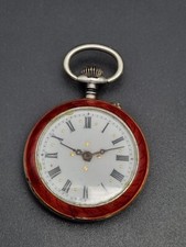 silver red enamel fob lady pendant small pocket watch spares repair
