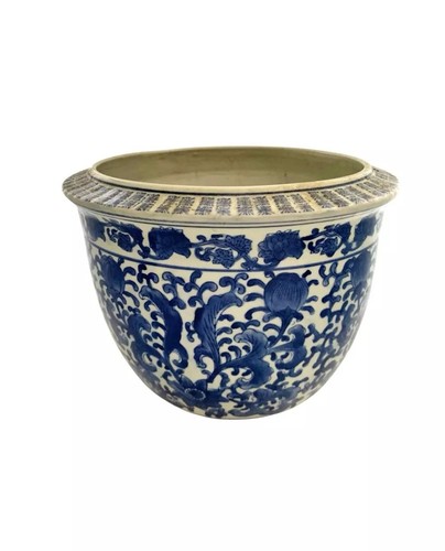 Planter blue white asian - blue, style
