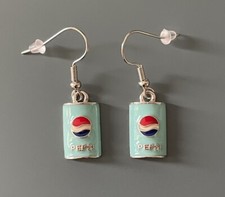 Fun Pepsi Cola Half Can Enamel Metal Dangle Earrings New In Protective Pouch