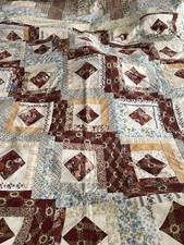VINTAGE HAND STITCHED HANDMADE BROWN  EIDERDOWN QUILT PATCHWORK BED THROW Double
