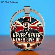 Winston Churchill Never Give Up Handmade Fashionable Keyring Handcrafted Gift
