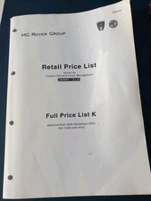 MG Rover Retail Price List, Nov 2001, Part No. MMM 695