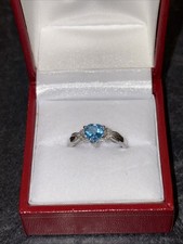 9ct White Gold Blue Topaz and Diamond Ring, Stunning, New, Never Worn, Size L
