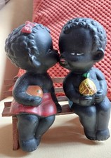Vintage Loving Figures On A Bench. Americana 1950s Ornament.