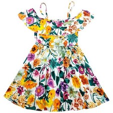 Girls Skater Dress Kids Ivory Floral Summer Party Off Shoulder Dresses 7-13 Year