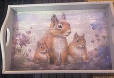 Arm Chair Sofa Side Drinks Tea Tray With Squirrels Picture Clamp On 30x20 Cm