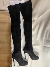  CHRISTIAN LOUBOUTIN Black Suede Thigh High Boots red sole   3 UK  size  35 EU