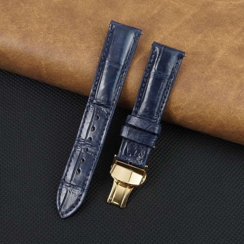 Blue leather watch strap - blue,