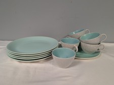 Poole Pottery Twintone Teal Various Pieces Plates Cups Sugar Bowl