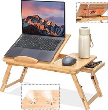 Adjustable Bamboo Laptop Desk with Cooling Fan Foldable Bed Tray For Auction