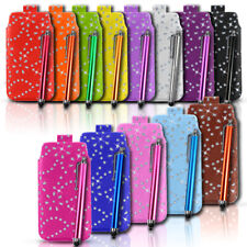 DIAMOND BLING LEATHER PULL TAB CASE COVER POUCH & STYLUS FOR NOKIA & DORO PHONES