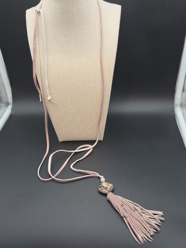 Vintage pink leather lariat - pink,
