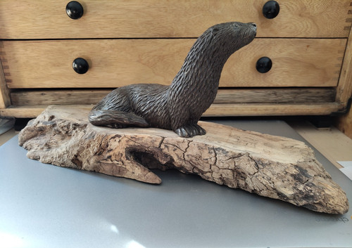 Cold cast bronze otter mounted - cold,