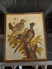 Decorative Oil On Board Painting Of Male And Female Pheasants By E Muir 1980