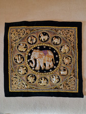 Embroidered Bead Sequin Kalaga Zodiac Elephant Fabric Tapestry