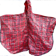 Red tartan check Waterproof Rain Showerproof hooded Poncho Cape Mac Coat Jacket