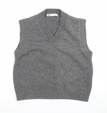 ZARA Women Grey Knit V-Neck
