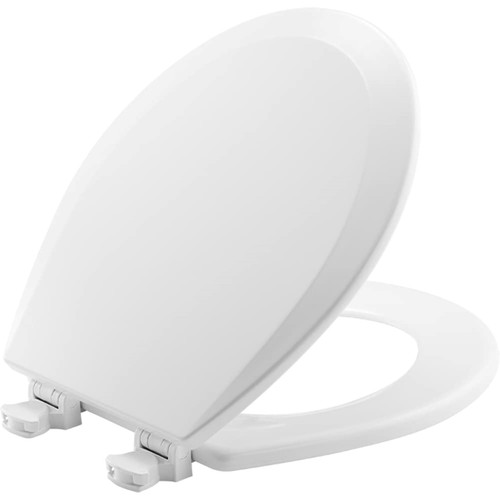 Round white wood toilet - toilet, seat