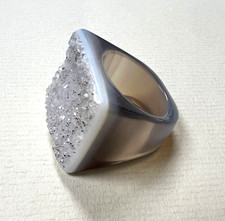 Statement SOLID BANDED AGATE RING gemstone MODERN raw crystal HEALING grey P 1/2
