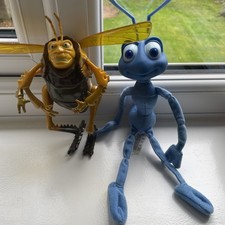 Vintage Mattel Disney Bugs Life FLIK Plush w Plastic Head Blue Toy + one more 