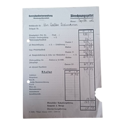 Ww2 german military pay stub - ww2, stub.
