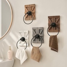 Towel Holder Towel Ring Wall Mounted Towel Rack Rustic Decorative Wooden Metal