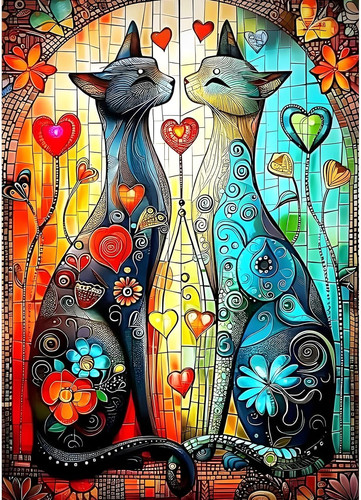 Cartoon cat diamond - cat, painting