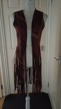LADIES FRINGED WAISTCOAT WITH STRETCH.  AUTUMN COLOURS.  OPEN FRONT  FIT UK 8-10
