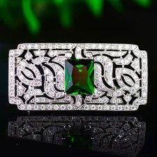 Beautiful Art Deco Vintage Inspired Emerald Sapphire Paste Geometric Brooch