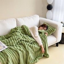 Large Ribbed Faux Fur Warm Fleece Throw Over Soft Sofa Bed Blanket Double & King