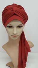 Rust turban hair wrap chemo head wear turban with long ties tichel head snood