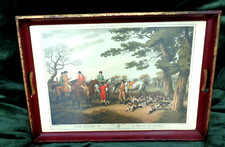 Antique wooden tray with print of Samuel Howitt's Hare Hunting 1807 rare example