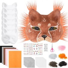6x Cat Mask Paper Masquerade Masks Halloween Kids Adults DIY Therian Mask Kit