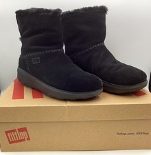 Fitflop Mukluk Shorty III All Black Suede Ankle Boots Size UK 4 In Box