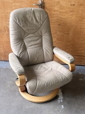 Himolla Leather Swivel Recliner Armchair – Beige – Made in Germany – Wooden Base